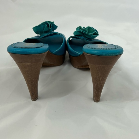 Turquoise YSL 39 open toe pumps - Picture 2 of 6